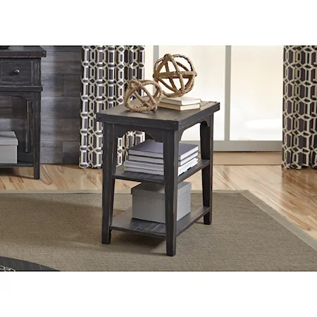 Industrial Casual Chairside End Table with 2 Shelves